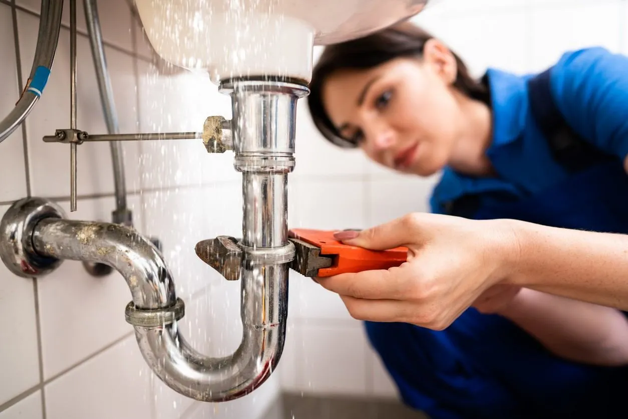 Residential pipe fittings and surrounding plumbing being inspected for wear in West Islip, NY. Plumber near me